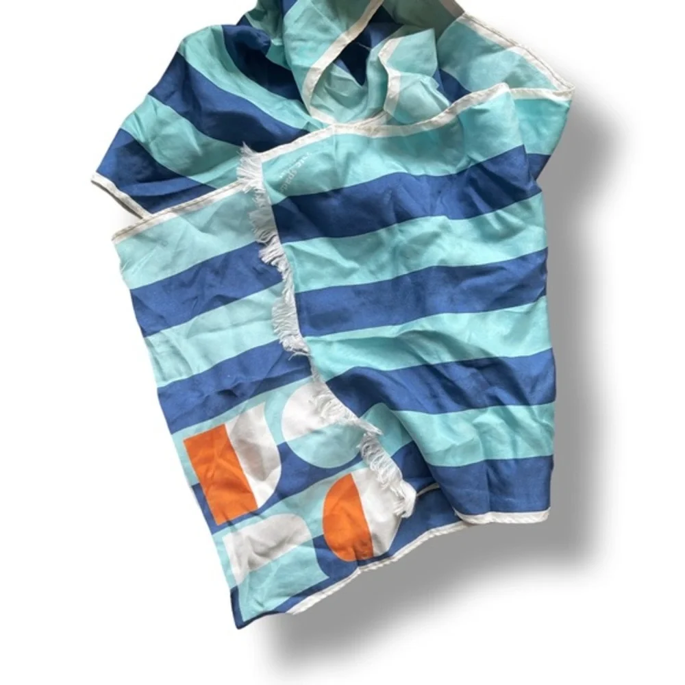Kate Spade Teal and Blue‎ Striped Scarf with Fringe Trimmed Ends